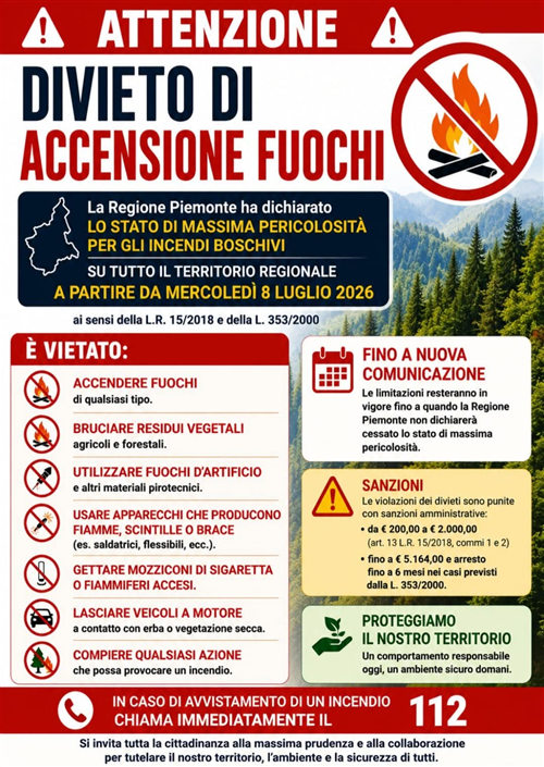 Stato massima pericolosità incendi boschivi